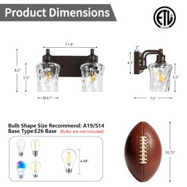 ALAISLYC Bathroom Light Fixtures Farmhouse Oil Rubbed Bronze Vanity Lights for Bathroom Lighting Fixtures Over Mirror with Hammered Glass Lampshade for Cabinet Mirror Bedroom Hallway 2 Light