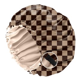 BHAHB Satin Bonnet Silk Bonnet for Sleeping Double Layer Elastic Adjustable Hair Caps Reusable Cute Aesthetic for Women Girls-Checker