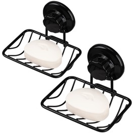 iPEGTOP Super Powerful Vacuum Suction Cup Shower Soap Dish - Strong Rustproof Stainless Steel Soap Saver Sponge Holder for Bathroom & Kitchen Sink, Black- 2 Pack