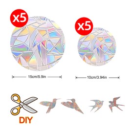 Pack of 10 Suncatcher Stickers, Prism Window Stickers, Sun Catcher, Bird Protection Stickers for Windows, Crystal Rainbow Film, Invisible Window Decoration, Rainbow Window Stickers Glass Panes