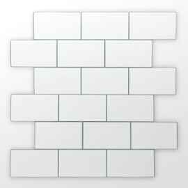 WALPLUS 20 Sheets Peel and Stick Kitchen Backsplash Tile Stickers Self Adhesive Stick on Subway Tile 12" x 6" Bathroom Splashback Water Heat Resistant 3D Wall Tiles Pure White Gray