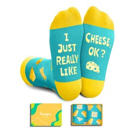 HAPPYPOP Funny Cheese Gifts Socks for Kids - Silly Crazy Novelty Cheese Socks, Christmas Stocking Stuffers for 7-9 Years Old Girls Boys