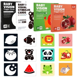 Tarjetas Flash de Alto Contraste para Niños,80 Piezas Tarjetas para Niños con 160 Páginas,Doble Cara y Alto Contraste Aprendizaje de Contraste,Tarjetas de estimulación Visual de Colores para 4 Etapas