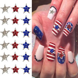 20 Pcs 4th of July Nail Charms Star Nail Charms for Acrylic Nails, Independence Day Nail Rhinestones Silver Red Blue Patriotic Stars Nail Design Nail Gems Supplies for DIY Crafts Jewelry Nail Decor