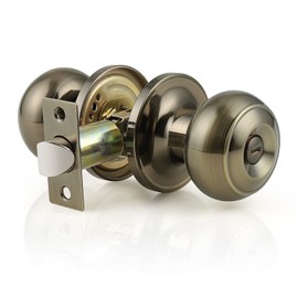 Probrico Privacy Door Knobs Lock Interior Bedroom Bathroom Door Handle Antique Brass Round Ball Keyless Lockset 1 Pack