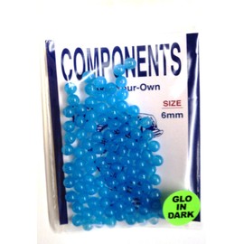 6MM Beads - Blue - Glow in The Dark - 100 Pack - for Fishing Tackle or Jewelry - #6MMBLUGLO - Hard Plastic