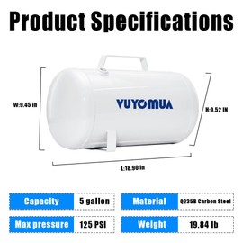 5-Gallon Portable Horizontal Air Tank 125 PSI Maximum Pressure White (5-Gallon)