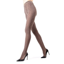 MeMoi Juneau Diamonds Cotton Tights for Women, Cozy Sweater Tights, Warm and Elegant Womens Tights - Light Taupe Heather Medium/Large