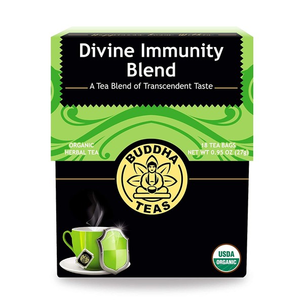 Buddha Teas Organic Divine Immunity Blend Tea | 18 Bleach-Free Tea Bags | Antiviral Properties with Antioxidants | Defense for Colds, Flu, Sick | Made in the USA | Caffeine-Free | No GMOs