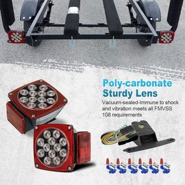 Partsam 12V Waterproof Square LED Trailer Tail Light Kit Clear Lens Red Trailer Brake Stop Tail Turn Signal Running Lights License Kit for Camper Truck RV Boat Trailer Snowmobile Marine Under 80"