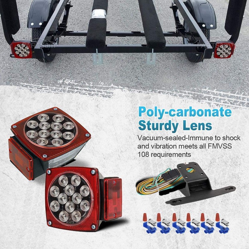 Partsam 12V Waterproof Square LED Trailer Tail Light Kit Clear
