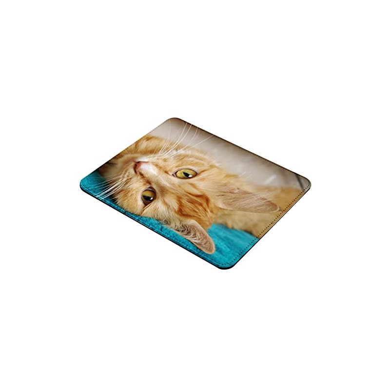 Fabulous Mauspad aus Kunstleder Red Tabby-Katze auf Blauem Tuch Lounging