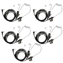 2.5mm Acoustic Tube Earpiece Single Pin PTT Button Walkie Talkie Headset with Steel Clip for Motorola for Talkabout Black 5Pcs