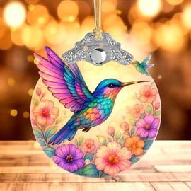 2025 Hummingbird Christmas Ornament, Stained Glass Effections, Christmas Tree 4 Inch Acrylic Ornament Art, White Elephant Gifts Car Interiors Decors, Christmas Decor (Hummingbird)