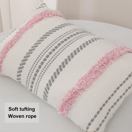 MissOwl Set of 2 Boho Tufted Throw Pillow Covers Modern Farmhouse Garden Decorative Pillowcase Cushion Cover for Couch Sofa Bed Living Room 12x 20