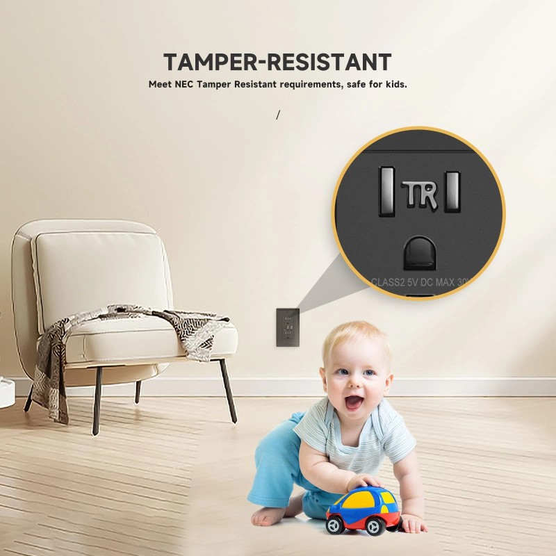Alastech USB Outlet, 15 Amp TR Receptacle Plug with USB