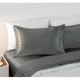 Vonty 2Pcs Queen Satin Pillowcases - 20x30 Pillow Cases, Grey Pillow Cases for Skin Friendly and Hair Protection - Cooling & Silky Satin Pillow Covers with Envelop Closure