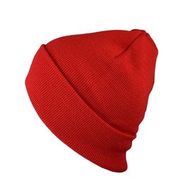 NYFASHION101 Unisex Plain Blank Long Knitted Cuff Beanie Cap, Red
