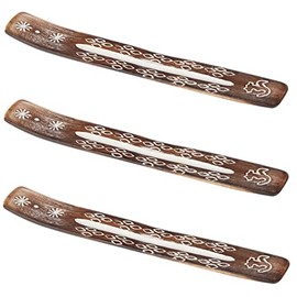 Set of 3 Incense Stick Holders Made of Mango Wood Kalea 26 cm Long Brown | Incense Stick Holder Asian Handmade | Holder for Smoking Sticks as Smoker Accessories & Asian Decoration