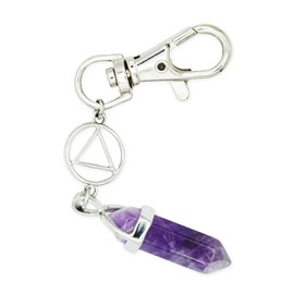 Sobriety Gifts for Women Amethyst Crystal AA Keychain with 360 Swivel Alcoholics Anonymous Circle Triangle Symbol Charm and Natural Gemstone | Clip On Stay Sober Addiction Recovery Pendant