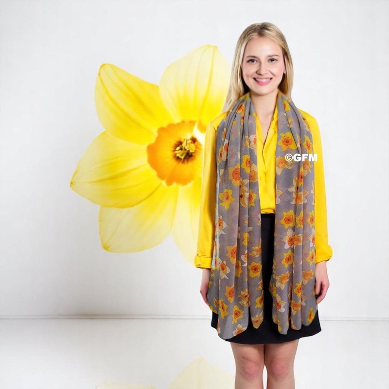 GFM® Women's Daffodil Flower Print Scarf - All Seasons Scarf