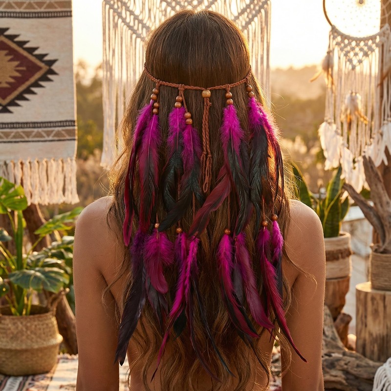Fashband Indian Feather Headband Boho Tassel Hippie Tribal Headpiece Festival