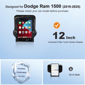 BSTW Ram 12 Inch Screen Protector for 2019-2025 Dodge Ram 1500 2500 3500 Uconnect 5 Nav Pickup Truck 12-In Display Ram 1500 Accessories 9H Anti-Scratch Tempered Glass Protective Film
