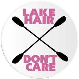 Kiwi Gifts Lake Hair Don't Care - Circle Sticker Decal 3 Inch - Oars Paddle Water