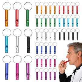 MOSIOBERDAVIAN 54 Pcs Emergency Whistle with Keychain, Aluminum Emergency Survival Whistle for Camping Hiking Hunting Fishing Boating Outdoors Sports, Loud Sound（7 Colors）