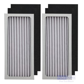 PUREBURG 2-Pack Replacement 2 HEPA Air Filters and 4 Activated Carbon Pre-Filters Compatible with Hamilton Beach 990051000 fits TrueAir Glow Compact Pet 04383 04384 04385 04386 Air Purifiers
