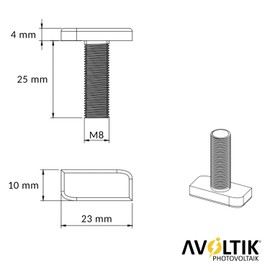 Avoltik 50 x Hammer Head Screws M8 I 25 mm Stainless Steel Screws with Mounting Rail Nuts I Screws Made of A2 Stainless Steel for Solar Panel Mounting I M8 Screws Including Nuts for PV Module Mounting