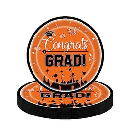16Pcs Orange Graduation Paper Plates 9" for 2024 Graduation Party Decorations Supplies,Graduation Table Decoration Plates Disposable Tableware,Congrats Grad Plate for College High School Class of 2024