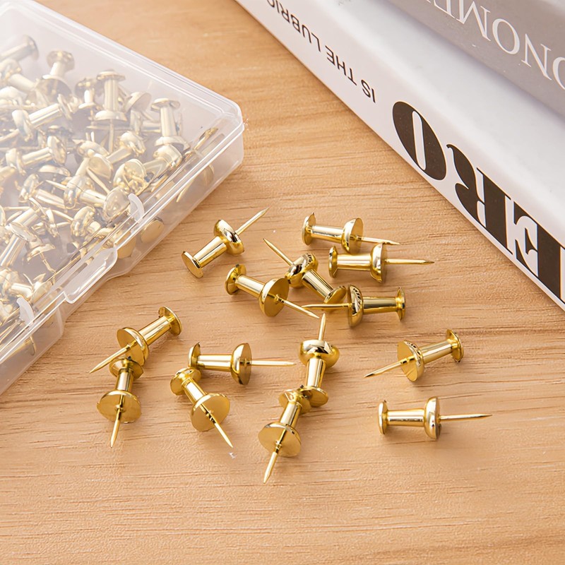 100Pcs Gold Push Pins with Storage Box – Decorative Double