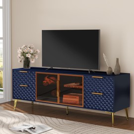 Rovibek 59” Modern TV Stand, Entertainment Center for 55/60/65 inch TVs, TV Console with Storage Drawers and Open Shelves, Media Console for Living Room, Bedroom (Blue)