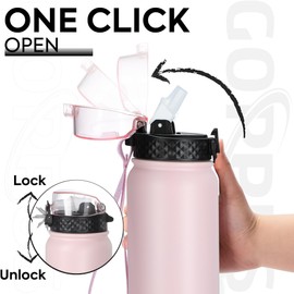GOPPUS 1L/32oz Stainless Water Bottle with Straw 1 Litre Hot Thermal Water Flask Double Wall Steel Water Bottles Insulated Water Bottles Leakproof Cold Water Bottle Adult
