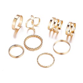 TseenYi Boho Gold Rings Set Multi Size Finger Ankle Ring Vintage Retro Joint Ring Stackable Midi Rings for Women and Girls (B), Metal