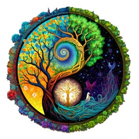 Wooden Puzzles for Adults - Unique Shaped Wooden Jigsaw Puzzles Adult Puzzles, Yin Yang Tree of Life Wooden Puzzle for Adults Kids, Family Games Creative Gifts 7.9 * 7.9in 100pcs