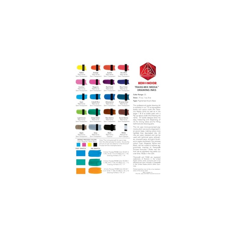 Koh-I-Noor Translucent Mix Media Pigment-Based Drawing Ink, 0.75 Oz. Bottle,