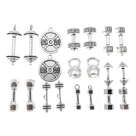 ALIMITOPIA Strength Exercises Gym Sports Charms,Barbell Dumbbell kettle-bell Weight Plate Weightlifting Bodybuilding Fitness Charms Pendents for Bracelet Necklace Jewelry Making(20pcs)