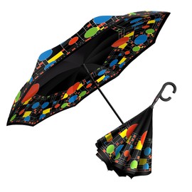 RainCaper Frank Lloyd Wright Reverse Inverted Windproof Reverse Opening Upside Down Umbrella with C-shaped Handsfree Handle (FLW Coonley Playhouse)