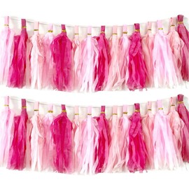 30pcs Paper Tassels Garland Banner Hot Pink Lt-Pink Tissue Paper Tassels DIY Hanging Paper Decorations Party Tassel Garland Decor Nursery Wedding Festival Baby Shower Decor(30, Pink kit)