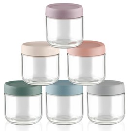 6 Pcs 300ml/10oz Glass Jars Wide Mouth Glass Food Storage Containers Overnight Oats Containers with Lids for Snacks Yogurt Powder Liquid - Multicolor