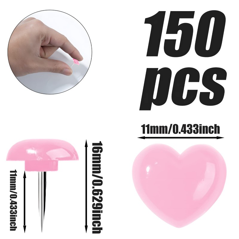 VAPKER Love Heart Push Pins 150Pcs Pink Thumb Tacks Drawing