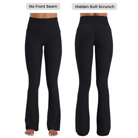 Sunzel No Front Seam Flare Leggings for Women with Pockets Hidden Butt Lifting Scrunch Tummy Control Mini Flared Yoga Pants 30" Inseam Black Large