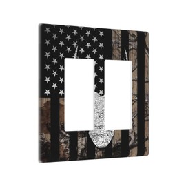 Camo Black American Flag Elk Moose Hunting Rustic Wood Deer Antler Double Rocker/Decora Outlet Cover 2 Gang Light Switch Cover Decorative Gfci Wall Plate Electrical Switchplate for Bathroom