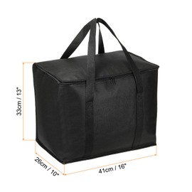 PATIKIL 16"x10"x13" Insulated Reusable Grocery Bag, Insulated Cooler Tote Bag with Zipper Collapsible for Hot Cold Food Transport Shopping, Black