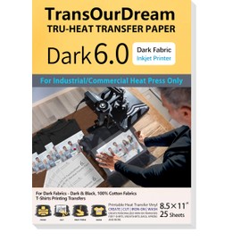 TransOurDream Iron on Heat Transfer Paper for Heat Press (25 Sheets, 8.5x11, Dark 6.0) Printable HTV Heat Transfer Vinyl for T Shirts,Inkjet Printer (TRANS-D6-20)