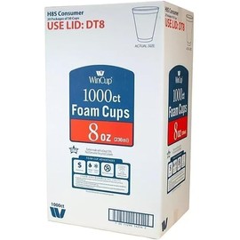 Adventure Home Win-Cup Drinking Cup 8 oz. White Styrofoam Disposable, 8C8W - CASE of 1000