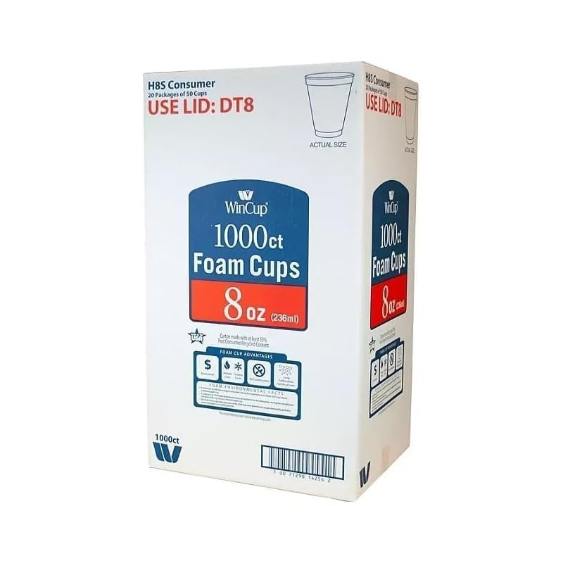 Adventure Home Win-Cup Drinking Cup 8 oz. White Styrofoam Disposable,