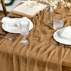 Artoid Mode Boho Cheesecloth Gauze Mustard Yellow Wedding Table Runner 90 x 300 cm Washable Table Decoration Party Birthday Valentine's Day Baby Shower Decor